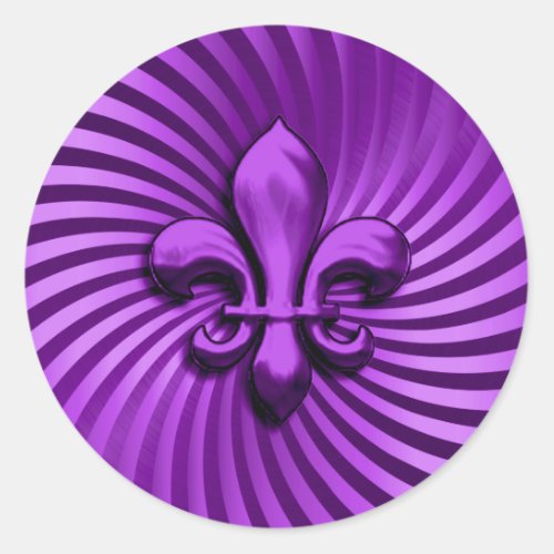 Fleur de Lis on Purple Background Classic Round Sticker