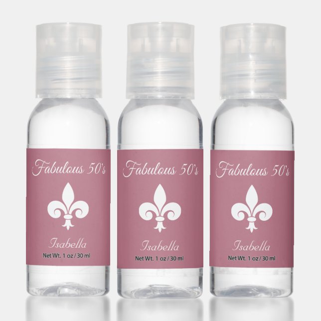Fleur de Lis on Rose Gold 50th Birthday Hand Sanitizer (Set)