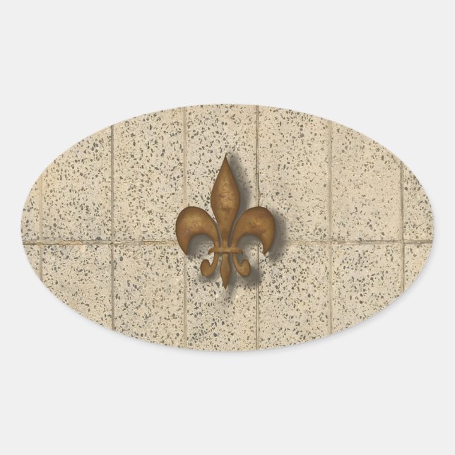 Fleur de Lis on Stone Oval Sticker (Front)