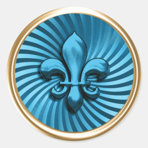 Fleur de Lis on Turquoise Background Classic Round Classic Round Sticker