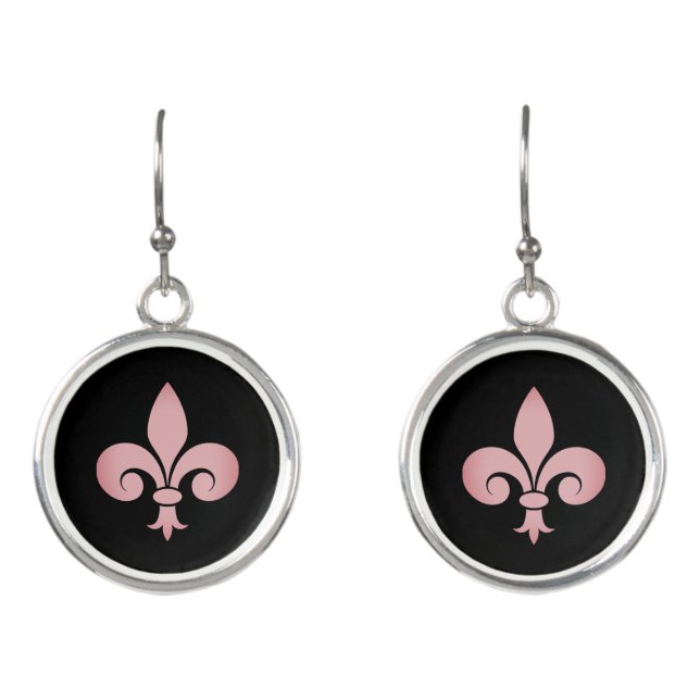 Fleur-de-Lis or Lily Flower on black Earrings (Front)