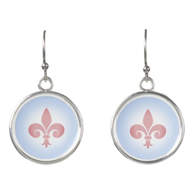 Fleur-de-Lis or Lily Flower on light blue Earrings (Front)