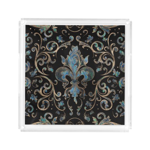 Fleur_de_lis ornament Abalone Shell and Gold Acrylic Tray