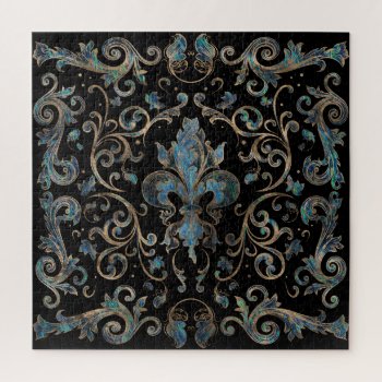 Fleur-de-lis Ornament Abalone Shell And Gold Jigsaw Puzzle by LoveMalinois at Zazzle