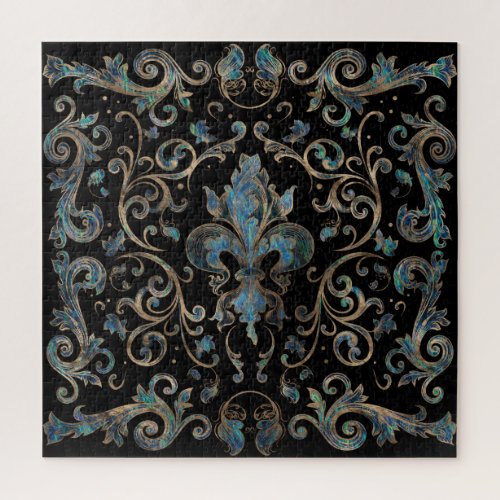 Fleur_de_lis ornament Abalone Shell and Gold Jigsaw Puzzle