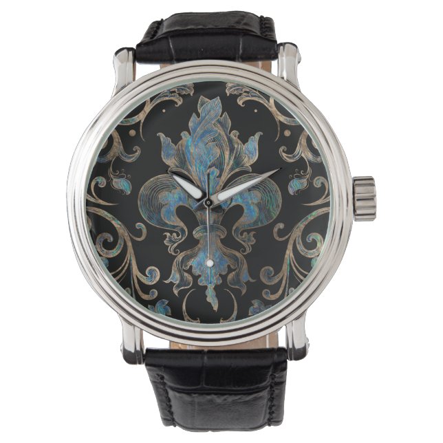 Fleur-de-lis ornament Abalone Shell and Gold Watch (Front)