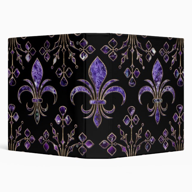 Fleur-de-lis ornament Amethyst purple 3 Ring Binder (Background)