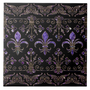 Fleur-de-lis ornament Amethyst purple Ceramic Tile