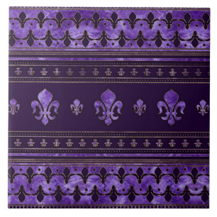 Fleur-de-lis ornament Amethyst purple Ceramic Tile