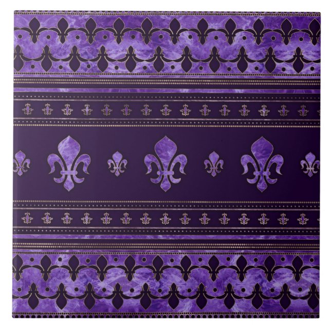Fleur-de-lis ornament Amethyst purple Ceramic Tile (Front)