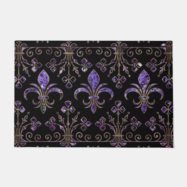 Fleur-de-lis ornament Amethyst purple Doormat (Front)