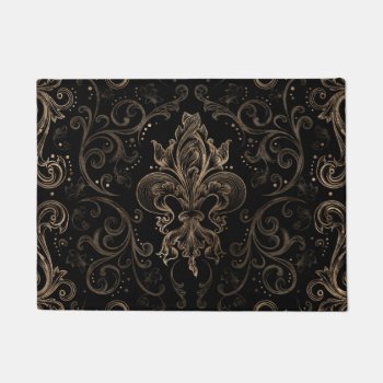 Fleur-de-lis Ornament Black And Gold Doormat by LoveMalinois at Zazzle