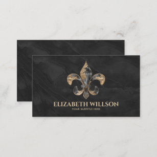 Fleur-de-lis Ornament Black Marble and gold Business Card