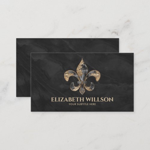 Fleur_de_lis Ornament Black Marble and gold Business Card