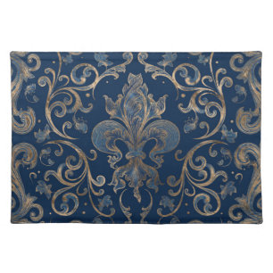 Fleur-de-lis ornament Blue Marble and Gold Cloth Placemat