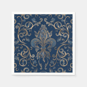 Fleur-de-lis ornament Blue Marble and Gold Napkins