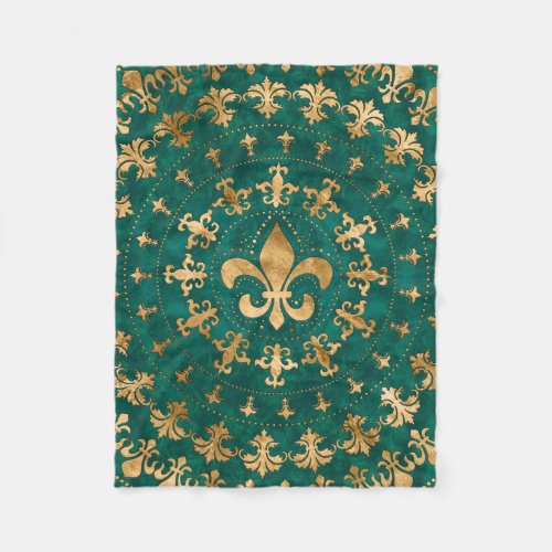 Fleur_de_lis ornament Emerald Green Fleece Blanket