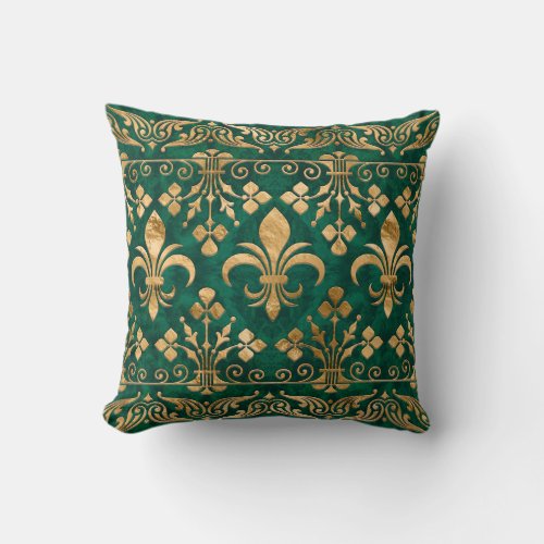 Fleur_de_lis ornament Emerald Green Throw Pillow