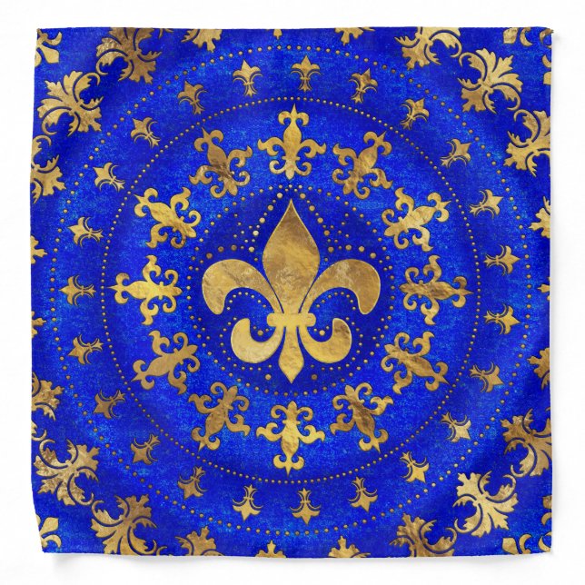 Fleur-de-lis ornament Lapis Lazuli and Gold Bandana (Front)