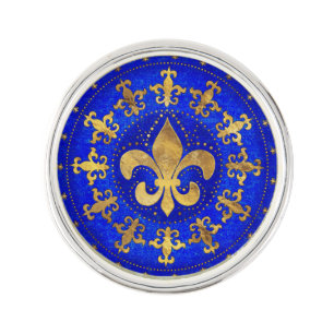 Fleur-de-lis ornament Lapis Lazuli and Gold Lapel Pin