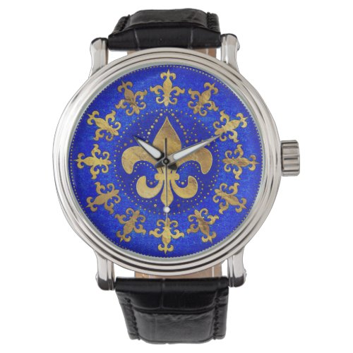 Fleur_de_lis ornament Lapis Lazuli and Gold Watch