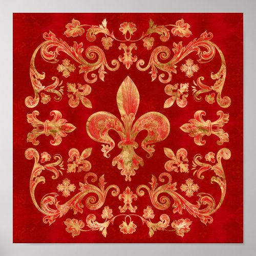Fleur_de_lis ornament Luxury Red Poster