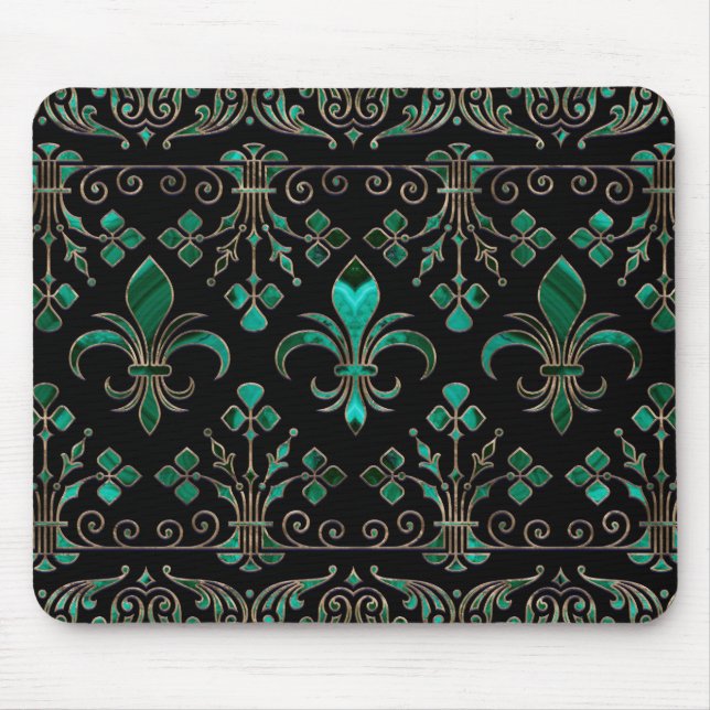 Fleur-de-lis ornament Malachite Green Mouse Pad (Front)