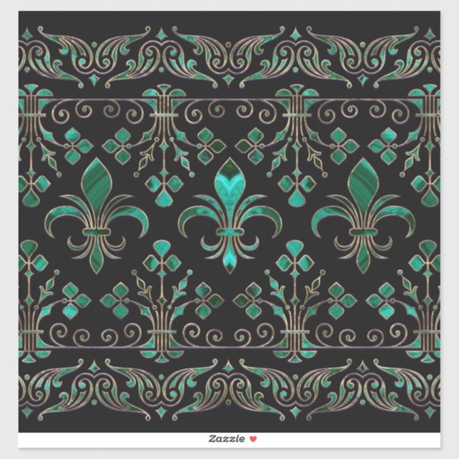 Fleur-de-lis ornament Malachite Green Sticker (Sheet)