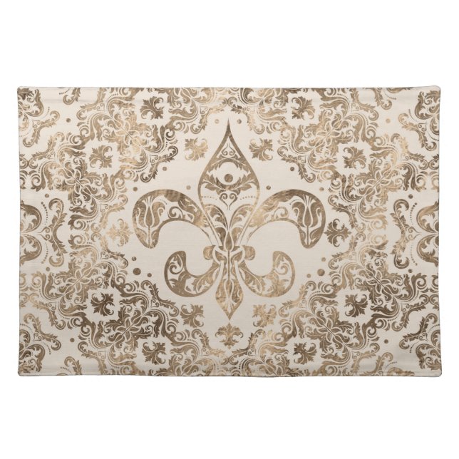 Fleur-de-lis Ornament - pastel gold Cloth Placemat (Front)