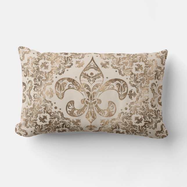 Fleur-de-lis Ornament - pastel gold Lumbar Pillow (Front)