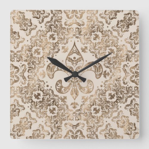 Fleur_de_lis Ornament _ pastel gold Square Wall Clock