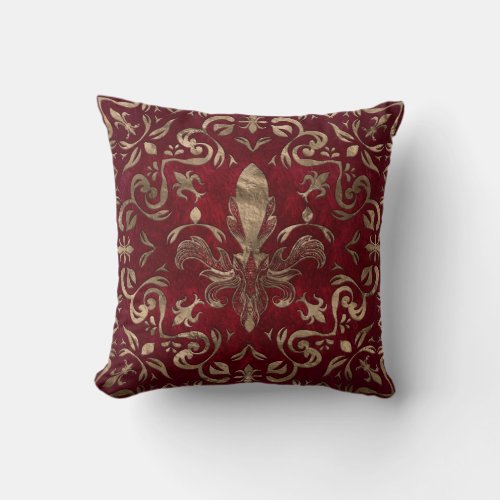 Fleur_de_lis ornament Red and Gold Throw Pillow