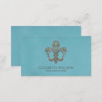 Fleur-de-lis Ornament Vintage Gold And Blue Business Card by WorkingArt at Zazzle