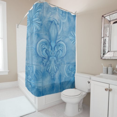 Fleur_de_lis ornament _ vintage sky blue shower curtain