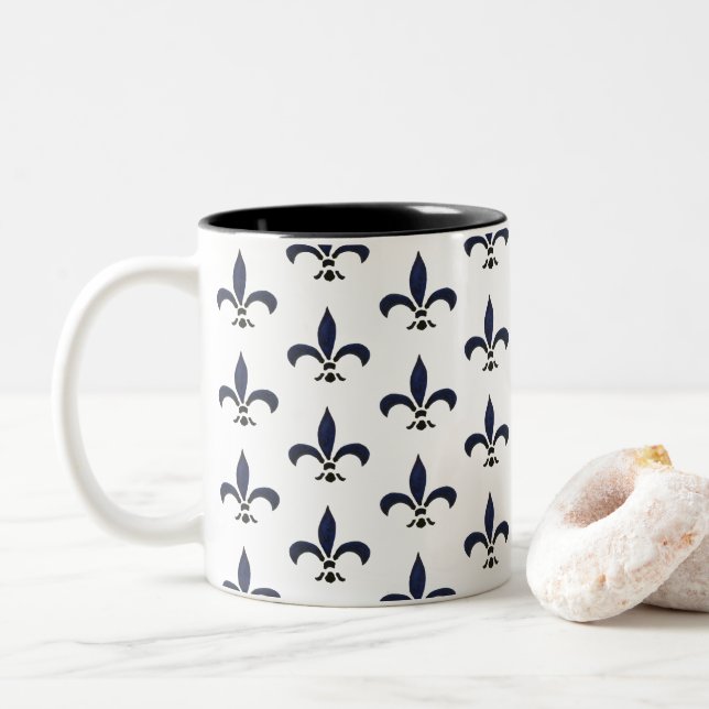 Fleur de Lis Painting Pattern Two-Tone Coffee Mug (With Donut)