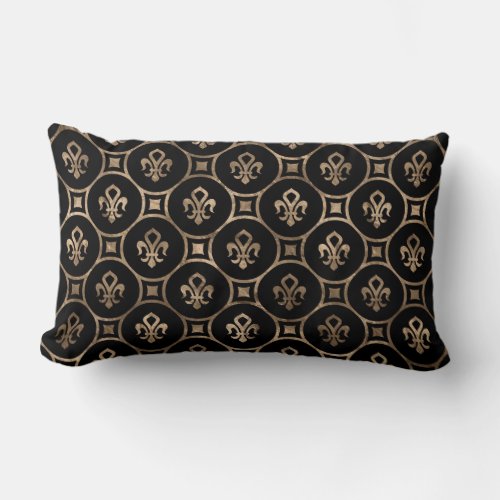 Fleur_de_lis pattern _ Black and Gold Lumbar Pillow
