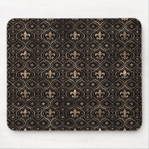 Fleur_de_lis pattern black and gold mouse pad