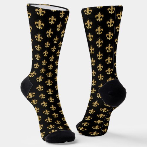 Fleur_de_lis pattern black and gold socks