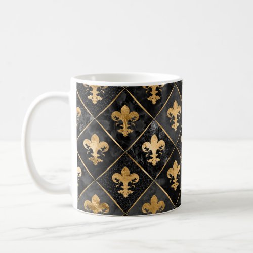 Fleur_de_lis pattern Black Marble and Gold Coffee Mug