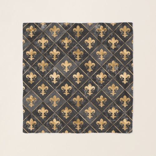 Fleur_de_lis pattern Black Marble and Gold Scarf