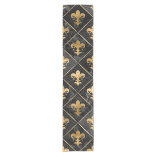 Fleur-de-lis pattern Black Marble and Gold Short Table Runner