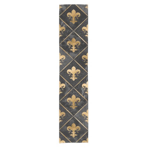 Fleur_de_lis pattern Black Marble and Gold Short Table Runner