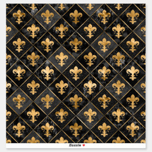 Fleur-de-lis pattern Black Marble and Gold Sticker