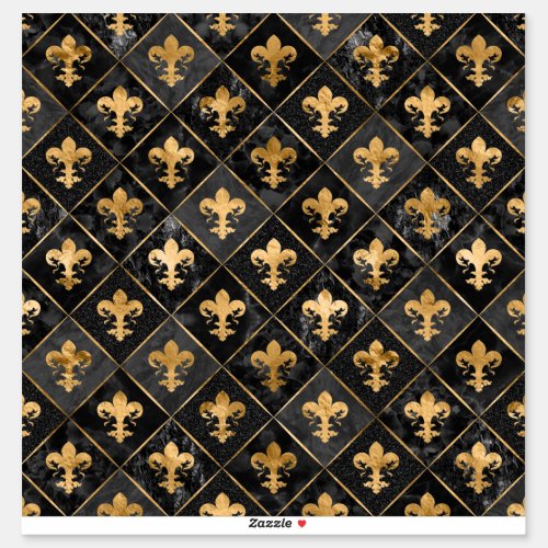 Fleur_de_lis pattern Black Marble and Gold Sticker