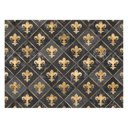 Fleur_de_lis pattern Black Marble and Gold Tablecloth