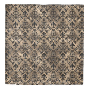 Fleur-de-lis pattern black on gold duvet cover