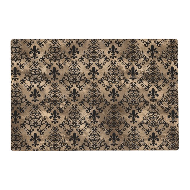 Fleur-de-lis pattern black on gold placemat (Front)