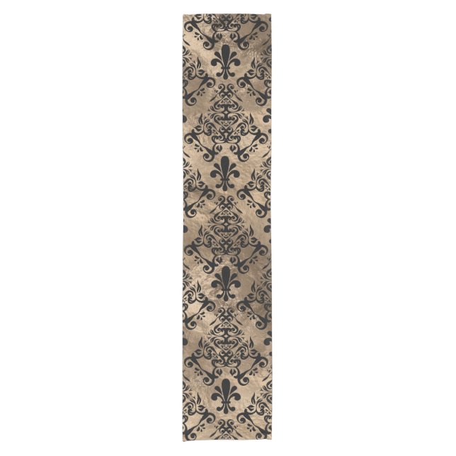 Fleur-de-lis pattern black on gold short table runner (Front)
