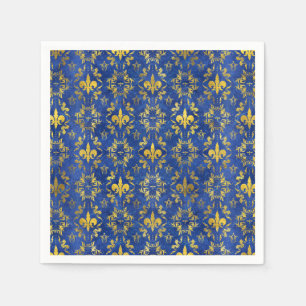 Fleur-de-lis pattern blue marble and gold napkins