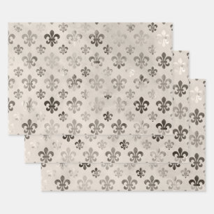 Fleur De Lis Pattern Distressed Decoupage Wrapping Paper Sheets